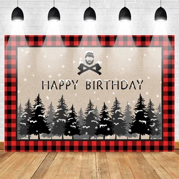 

Winter Snowflake Birthday Backdrop for Photography Lumberjack Birthday Red Black Plaid Background Camping Adventure Tribal Party