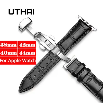 

UTHAI For Apple Watch band Strap Genuine Leather watchband For iWatch 3/2/1 38mm 42mm For iWatch 4/5 40mm 44mm Watch Accessories