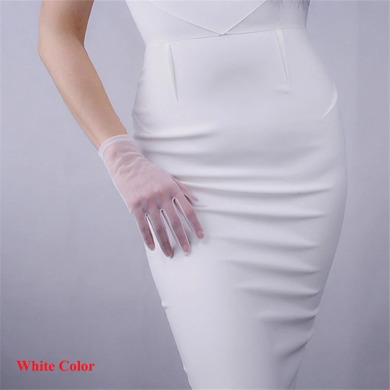 Черные шелковые короткие перчатки 20 см, кружевные сетчатые газовые ультратонкие черные винтажные Вечерние перчатки для невесты WWS02