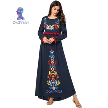 9069 плюс размер растительное вышитое платье с помпонами и круглым вырезом с длинными рукавами Дубайский кафтан ислам одежда для женщин Djellaba