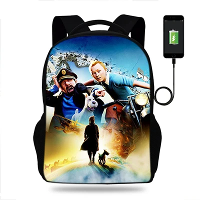 k7234 17 дюймов Мальчики мультфильм Тинтин школьные сумки девочки рюкзаки школьные сумки ранец для детей ортопедические mochila escolar Usb зарядка Книга сумка - Цвет: k7234