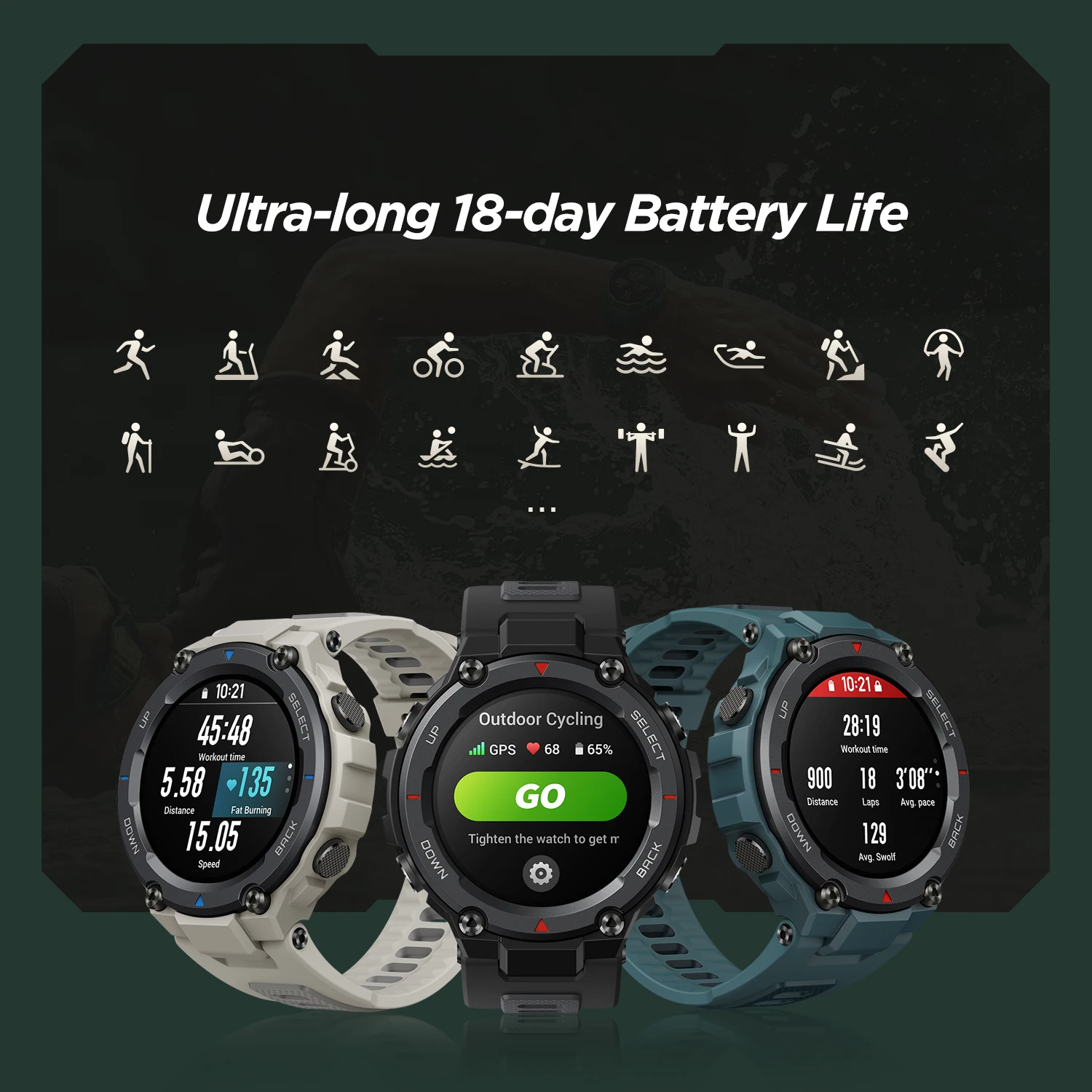 Global Version Original Amazfit T-Rex Pro Smart Watch GPS Outdoor  Waterproof Smartwatch For men 18day Battery Life Android iOS