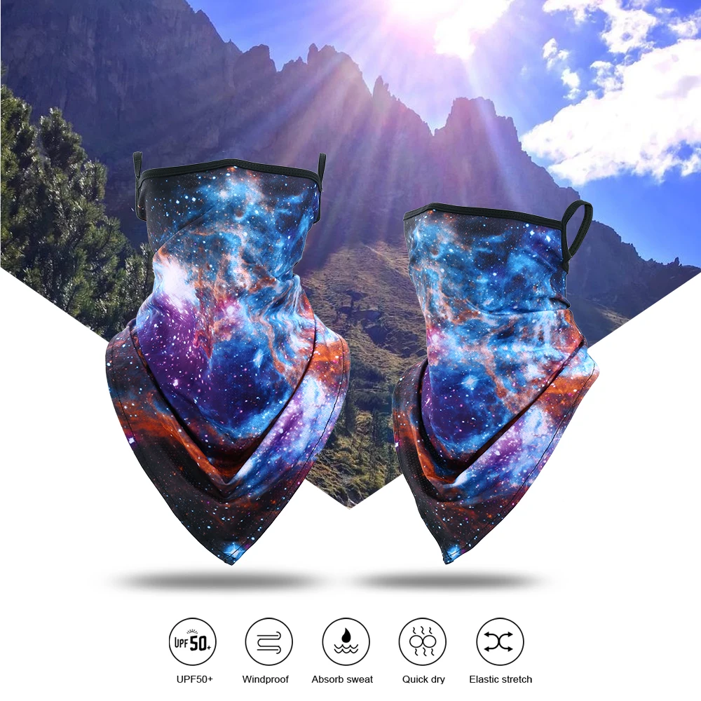 mens infinity scarf 3D Galaxy Scarf Triangle Bandana Tube Neck Gaiter Scarves Hanging Ear Cover Breathable Absorb Sweat Headband Men Women Summer mens head wrap bandana