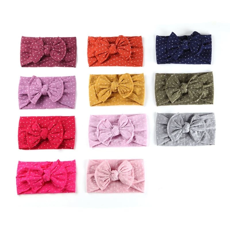 

1Pcs New Baby Dot Width Nylon Headbands Two Sew Line Bow Headband Knot Nylon Headwear Turban Girls Hair Accesseries