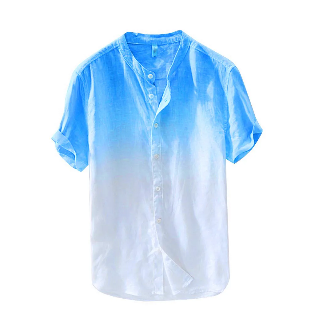 Camisa hawaiana de algodón para hombre, Camisa de manga corta transpirable, fina y fresca con gradiente teñido, de verano