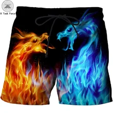 Новинка года; летние пляжные шорты с 3D-принтом «Ледяной и огненный дракон»; уличная одежда; мужские пляжные шорты; повседневные быстросохнущие спортивные шорты