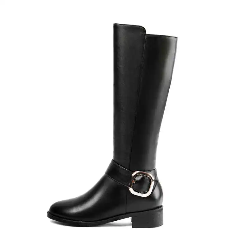 black Smirnova/Большие размеры 34-45, модные ботинки из искусственной кожи и коровьей кожи сапоги до колена с круглым носком женские осенне-зимние ботинки на среднем каблуке, женские боты для верховой езды - Цвет: black