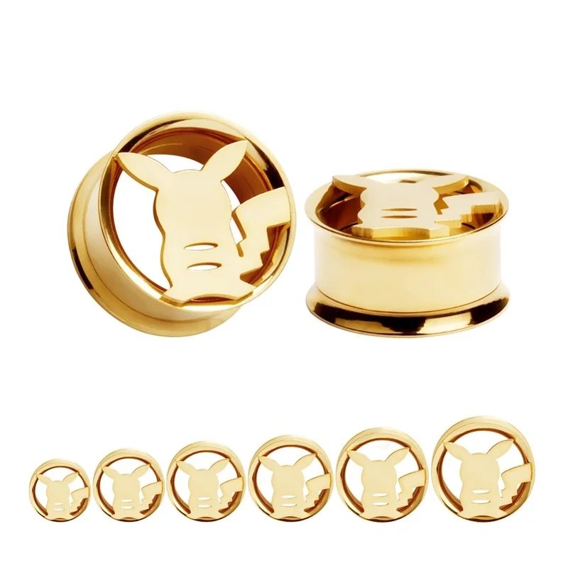 

1Pair Stainless Steel Auricle Ear Plugs Tunnel Flesh Earring Gauges Gold Cartoon Piercings Tunnels Expanders Rings Body Jewelry