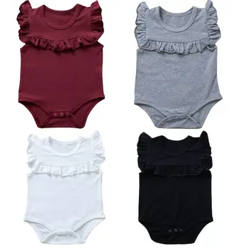 

Newborn baby girl jumpsuit sleeveless ruffled solid cotton comfortable romper 0-18M infant girl clothes