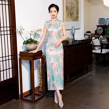 

Oversize 4XL Rayon Print Floral Handmade Button Silm Qipao Chinese Traditional Women Dress Vintage Lady Sexy Cheongsam