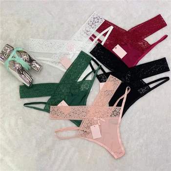 

Women Sexy Lace Panties Low-waist Temptation Lingerie Ladies Cross Strap G String Thong Hollow Out Solid Underwear