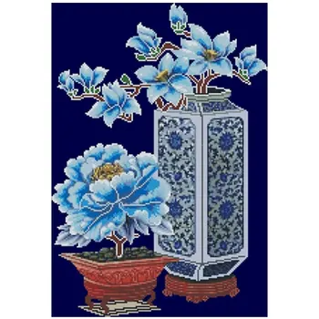 

Blue tone peony magnolia bottle Counted Cross Stitch 11CT 14CT DIY Cross Stitch Kits Embroidery Needlework Sets home decor