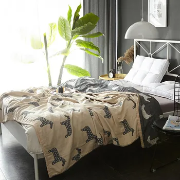 

1pc Throw Blanket 100% Cotton Washed Gauze Quilts Home Textile Bed Bedspread Linens Horse Elephant Comforter Thin Bedding Beige