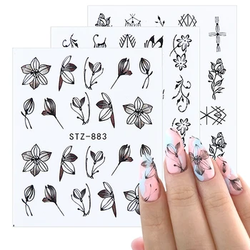 

Black Floral Nail Water Transfer Stickers Decals Flowers Leaves Decorations Designs Nail Art Sliders Manicure