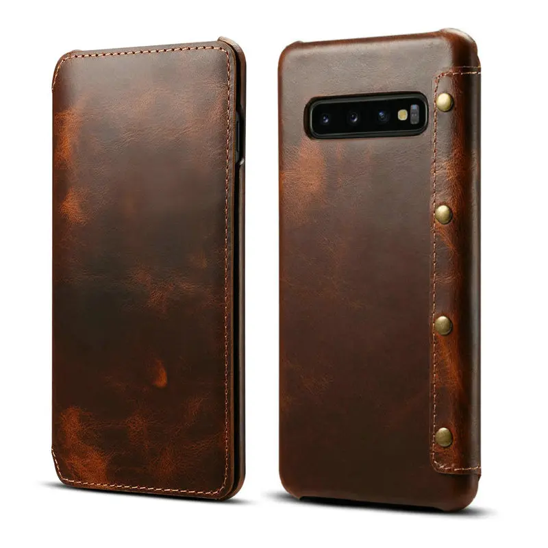 Роскошный деловой флип чехол из натуральной кожи для Samsung Galaxy S10 Plus S10e подставка с
