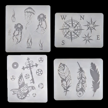 

4Pcs Handmade Gear Bird Feather Jellyfish Compass Silicone Resin Mold Thin Bookmark Art Crafts Tools Resin Fillings DIY