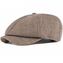 HT2737 берет, осенняя зимняя шапка, мужская полосатая восьмиугольная газетная Кепка, мужской толстый теплый мужской берет, Ретро плоский плющ, шапка, шерстяной берет