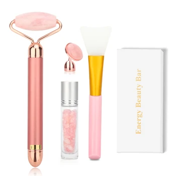 

Electric Rose Quartz Facial Roller Vibrating Jade Face Massager For Facial Lifting Anti-aging Cheek Skin Tightening Beauty Care