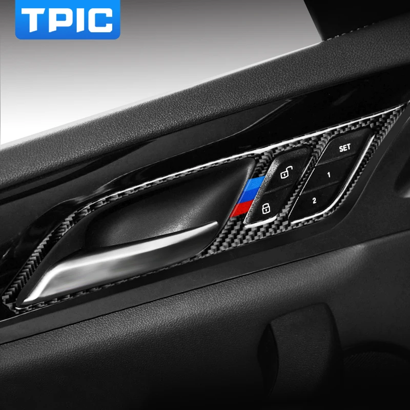 

For BMW G01 G02 Car Interior Door Handles Frame Stickers Carbon Fiber Inner Door Handles Trim Covers Car Styling for 2019~ X3 X4