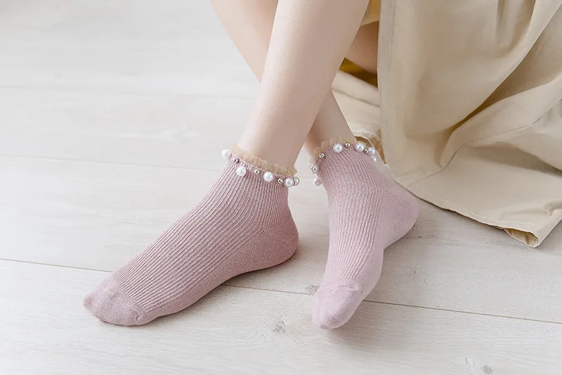 Новые женские носки с жемчужинами кружевные хлопковые дышащие милые носки-башмачки с бусинами милые короткие женские носки из Японии и Южной Кореи