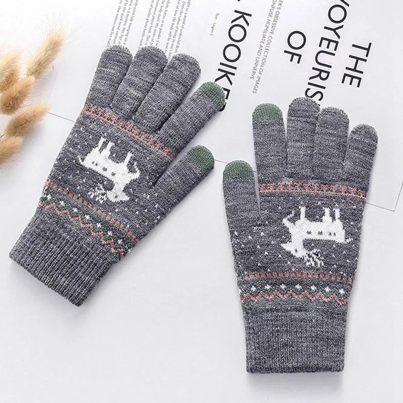Fashion deer decorative gloves ladies touch screen gloves autumn and winter warm high quality full finger knitting gloves
