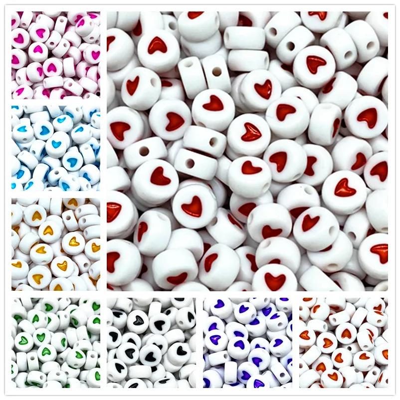 Acrylic Beads 100Pcs Fashion Jewelry Love Heart Acrylic Flat Round Beads for Craft &Jewelry Making DIY #RoLi