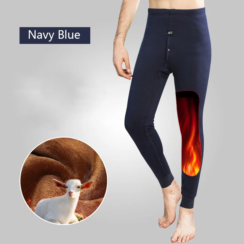 Navy blue Feilibin мужское зимнее термобелье, леггинсы, термос, мужские теплые шерстяные плотные кальсоны, нижнее белье, мужские теплые штаны - Цвет: Navy blue
