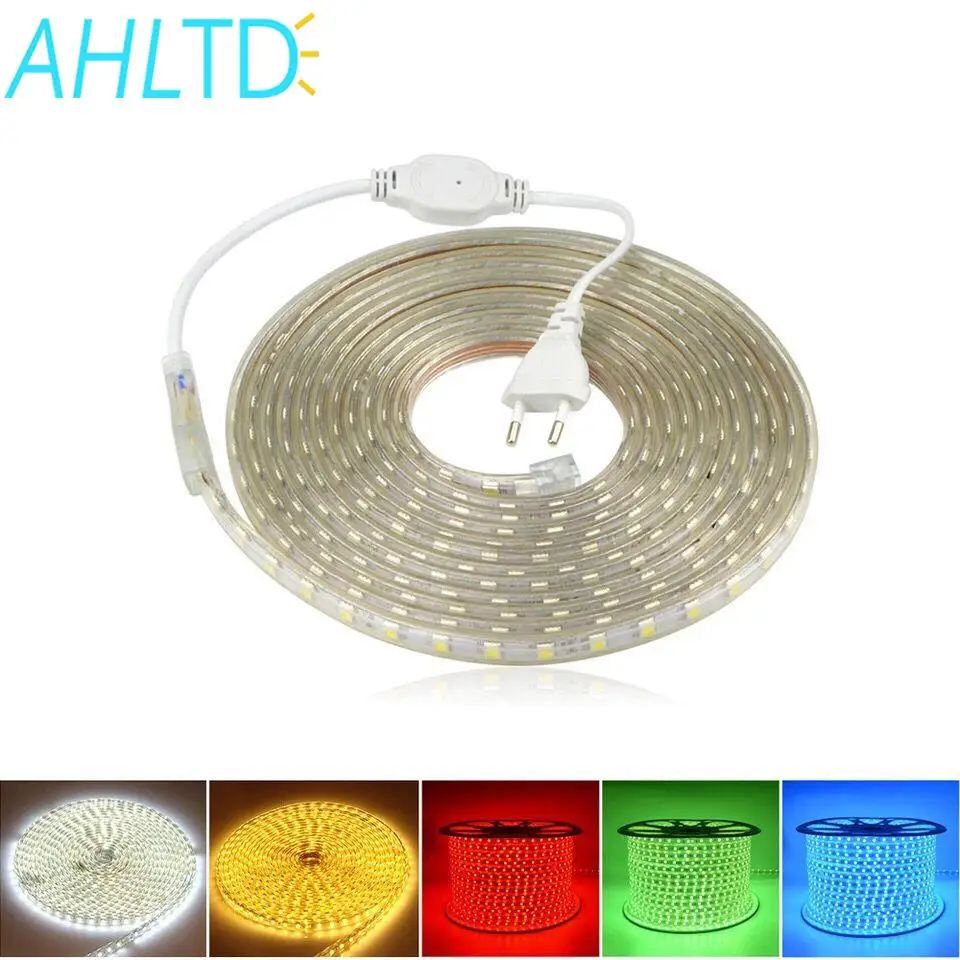 buy 220V SMD 5050 Waterproof Flexible 1M 2M 3M 4M 5M 6M 8M 10M 12M 15M 20M Led Strip 60Leds M Outdoor Garden String Atmosphere Lamp