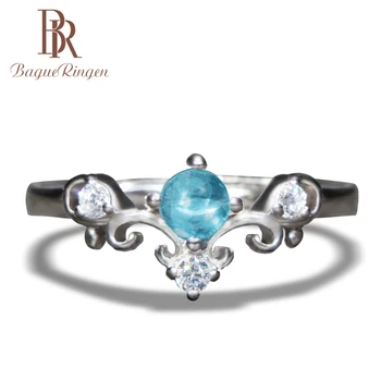 

Bague Ringen Classic 925 Sterling Silver Ring With Round Shape Blue Gemstones Women Party Wholesale Gift Size 6-10 Silver Gift