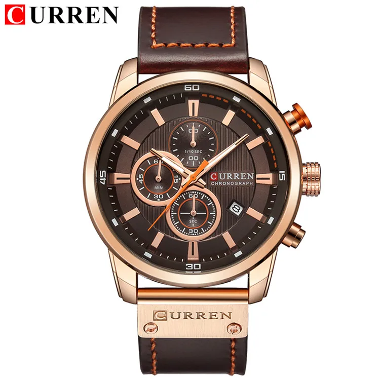 rose coffee Мужские часы CURREN Топ люксовый бренд модные повседневные кожаные Дата Бизнес Мужские наручные часы водонепроницаемые хронограф кварцевые - Цвет: rose coffee