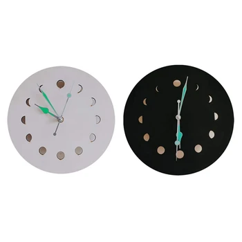 

Moon Phase Wooden Wall Clock with Luminous Needles Mute Glow In the Dark Simple Style Home Wall Art Decor Craft M