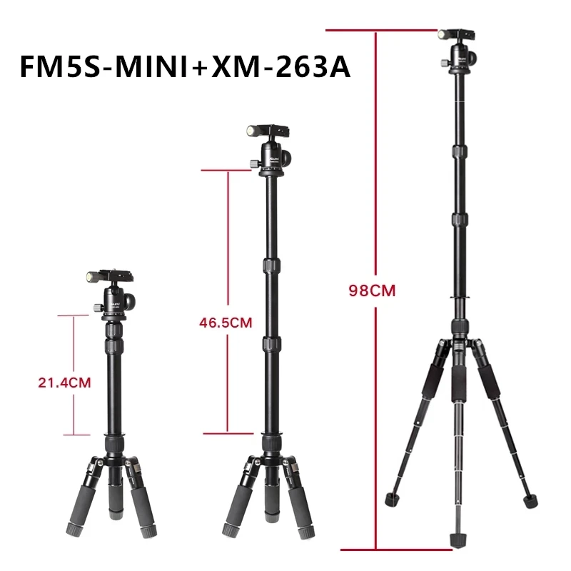 XILETU FM5S-MINI 휴대용 경량 여행 스탠드, 탁상 비디오 미니 삼각대, 360 도 볼 헤드, 카메라 DSLR용