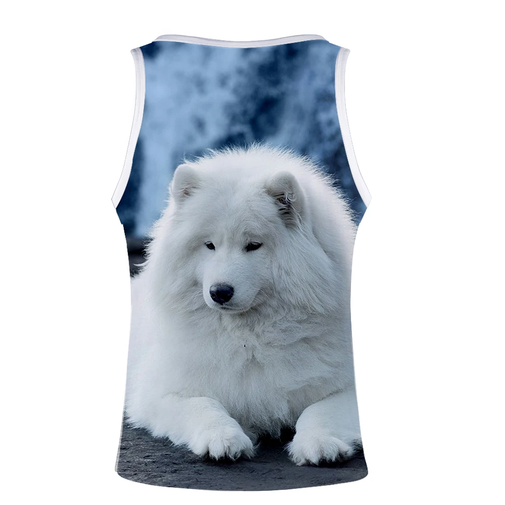 Летние жилеты с 3D принтом Samoyed, очень классный материал, быстросохнущая спортивная одежда, рубашка без рукавов, бодибилдинг, майка, одежда для спортзала