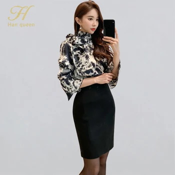 

H Han Queen 2 Pieces Suits Women 2020 Spring Sexy OL Work Wear Print Sheath Bodycon Pencil Skirt Office Set
