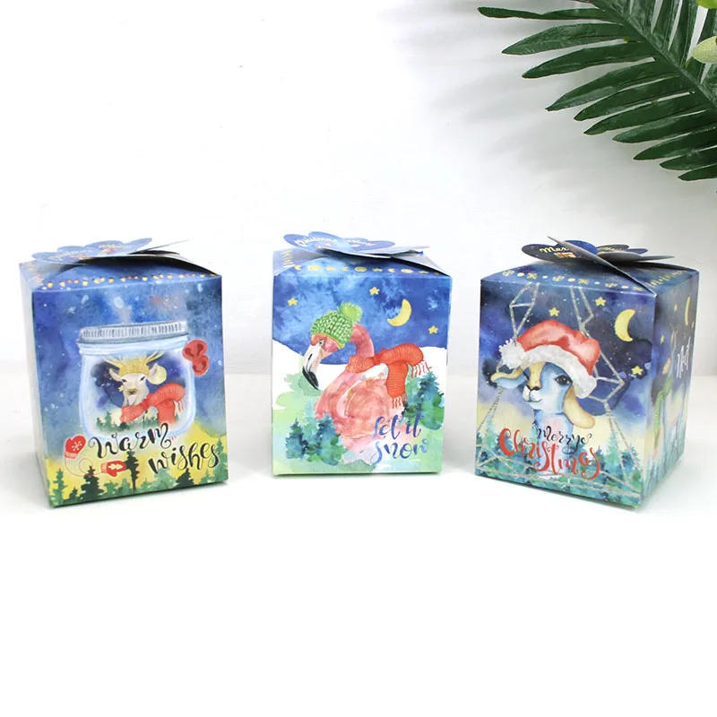 

50pcs New Christmas Apple Box Cartoon Elk/Flamingo Christmas Eve Box Christmas Decorations for Home Chocolate Paper Gift Box