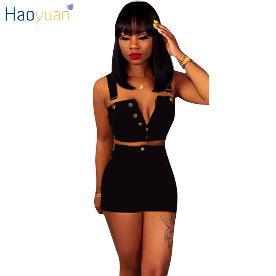 

HAOYUAN Denim Two Piece Set Women Crop Top and Jeans Shorts Summer Festival Clothing Sexy Club Outfits Plus Size Matching Sets