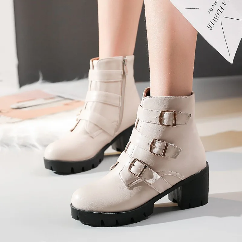 E TOY WORD Autumn and winter platform boots women belt buckle punk boots British style leather Knight boots zipper Martin shoes