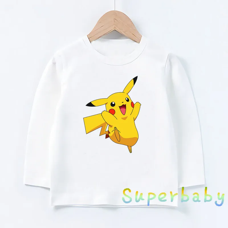 Children POKEMON GO Pikachu Print T shirt Baby Boys Girls Cartoon Funny Tops Kids Long Sleeve T-shirt,LKP2080