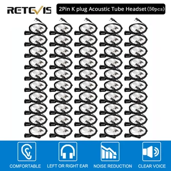 

50pcs Retevis PTT Mic Air Acoustic Tube Earpiece Walkie Talkie Headset For Kenwood Baofeng UV-5R Retevis H777 RT22 RT80 C9003A