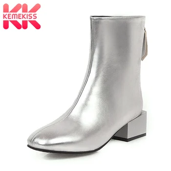 

KemeKiss 2020 New Arrival Ankle Boots Square Heels Zipper Sexy Office Winter Boots Work Daily Shoes Woman Footwear Size 31-48