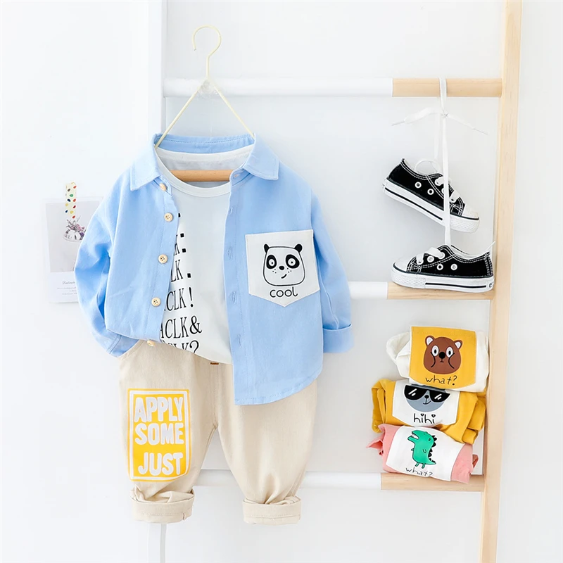 Cena HYLKIDHUOSE 2020 wiosna maluch odzież dla niemowląt ustawia Cartoon koszula spodnie z długim rękawem dziewczynek chłopców na zewnątrz wakacje kostium