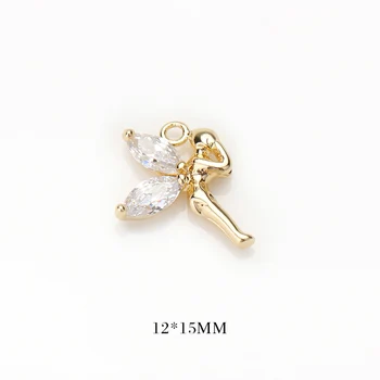 

4PCS 12x15MM Hole 1MM 24K Gold Color Plated Brass with Zircon Angel Charms Pendants High Quality Diy Jewelry Accessories