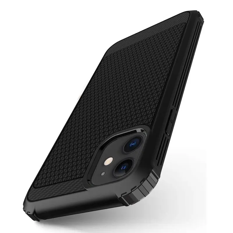 

For Iphone 11 Case Silicon Anti Fall Carbon Fibre For Iphone 11 Pro Max Phone Protect Case Grid Non Slip Soft Cover