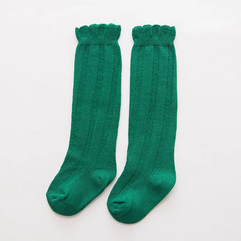 dark green 1 пара, весенние, осенние, зимние хлопковые кружевные детские дышащие носки с двойной иглой однотонные гольфы для маленьких девочек, Школьные носки - Цвет: dark green