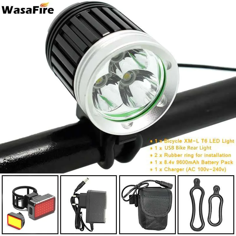 WasaFire 3* XML T6 светодиодный велосипедный передний светильник, головной светильник для бега, велосипедная вспышка, светильник+ USB Интеллектуальный индукционный Велосипедный тормозной светильник s