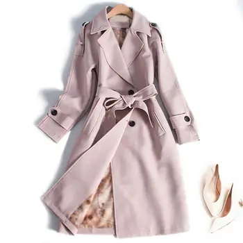 

2019 Plus Size Women Long Trench Coat 2019 Autumn Double Breasted Slim Coat Outwear Casual Belt Office Lady Coat
