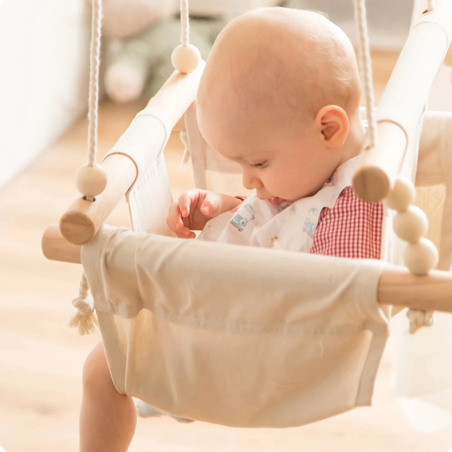 Baby Swing Chair Canvas Hanging Wood Children Baby Rocker Toy Safety Bouncer Outside Swing Chair Toy Rocker For Children