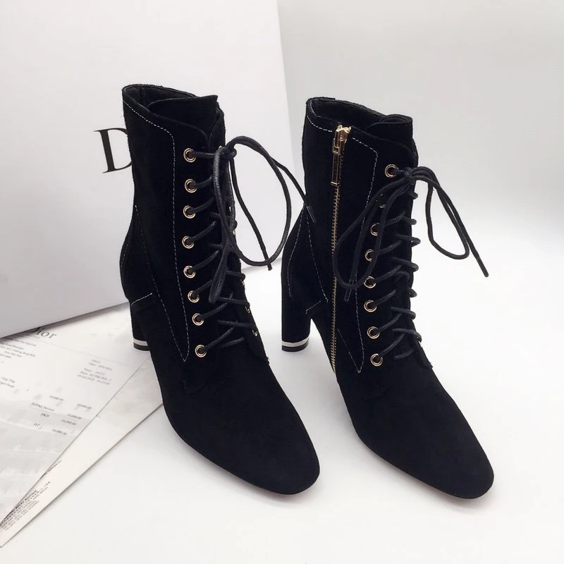 

BOLOLO high-quality Women Ankle Boots Lace Up Pointed Toe high heel Black Chelsea Boots Pumps 15CM shoes for women