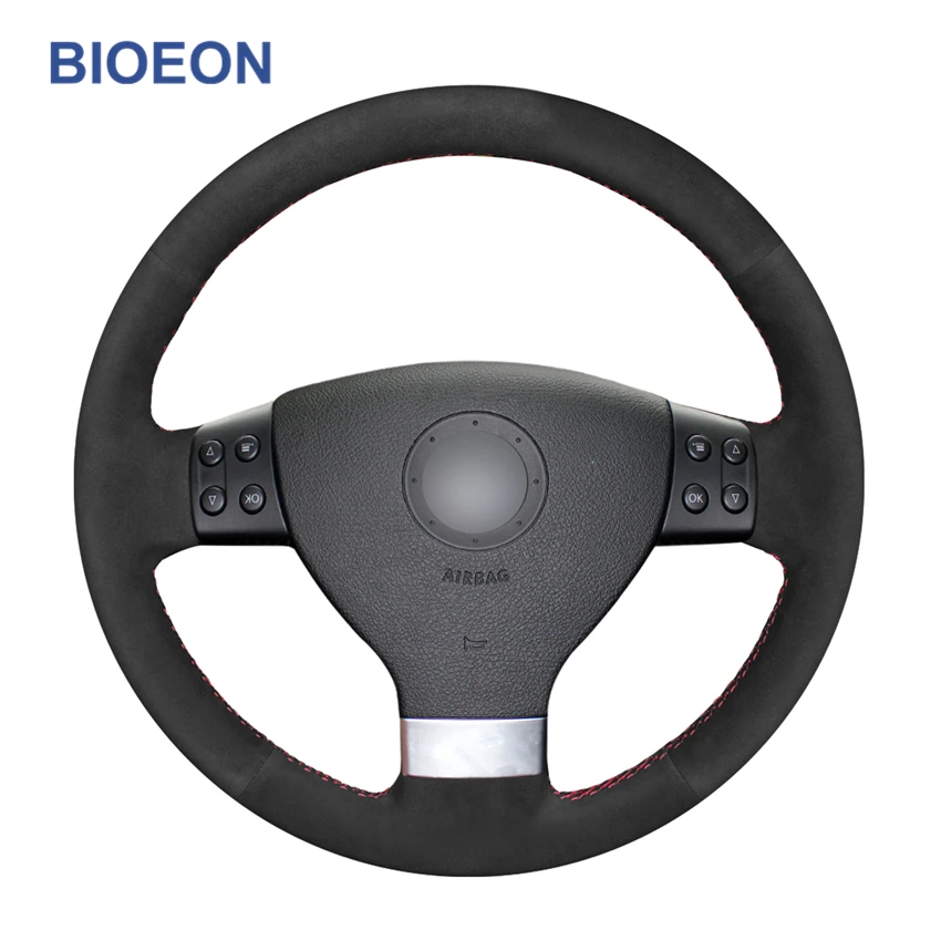 Hand Sewing Black Synthetic Suede Car Steering Wheel Covers for Volkswagen VW Golf 5 V Plus Passat Variant Tiguan Touran | Автомобили и