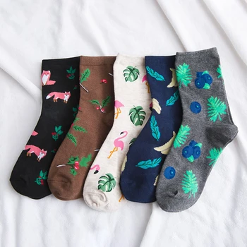 

Cartoon Animal Jacquard Mid Tube Socks Women Cute Little Fox Cotton Socks Autumn Sports Leisure Socks Funny Girls Sox